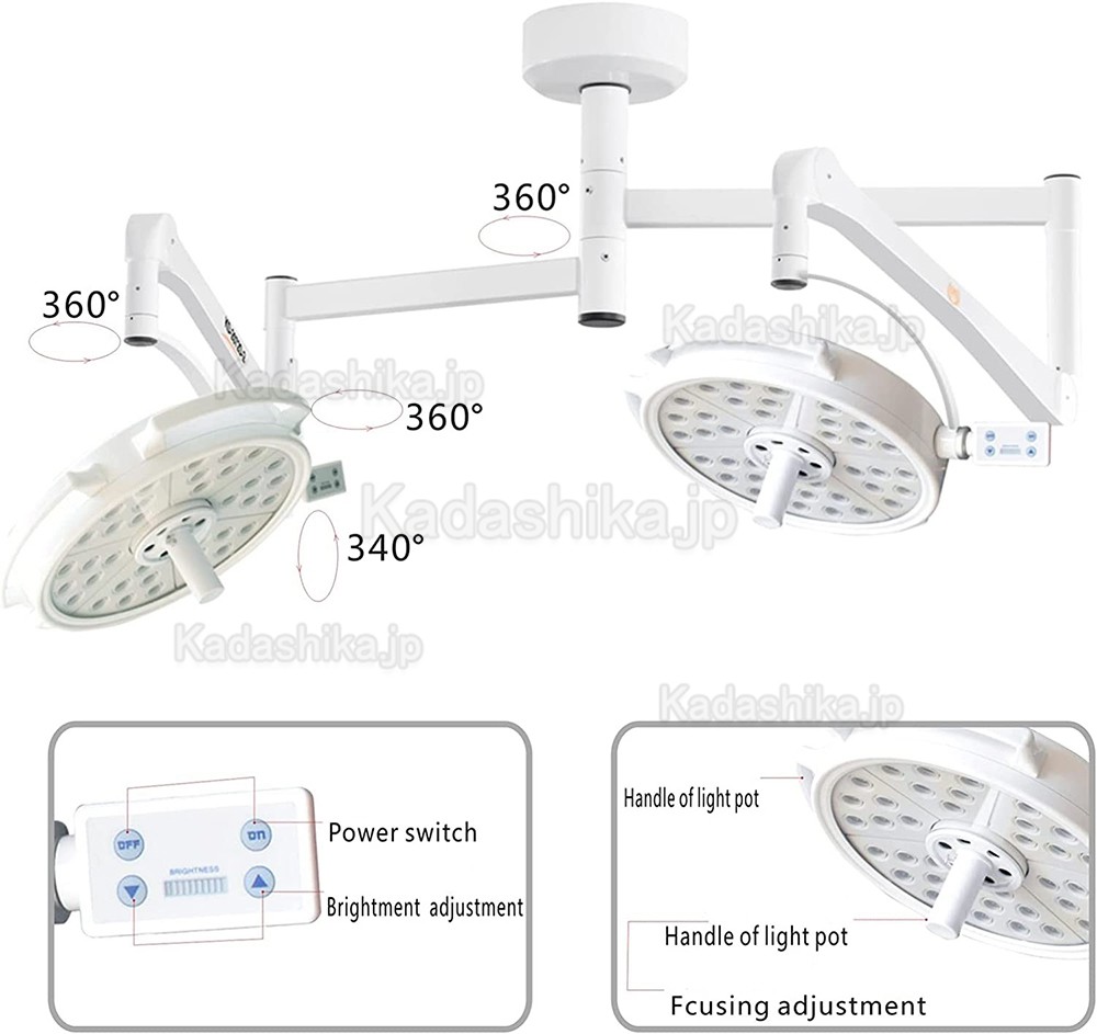 KD-2072D-2 歯科ダブルヘッドライト手術無影灯 216W 72 LED個ライト(スタンド付き、天井取付け)